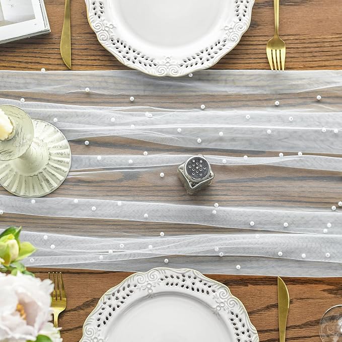Artoid Mode 3PCS Pearl Gauze Table Runner 120 Inch 10FT, Seasonal Sheer Dining - Image 2