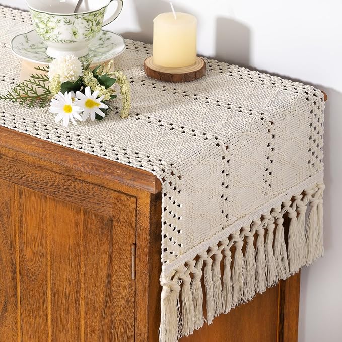 Boho Table Runner Summer Farmhouse Rustic Dining Dresser Scarf Home Decor | - Image 2