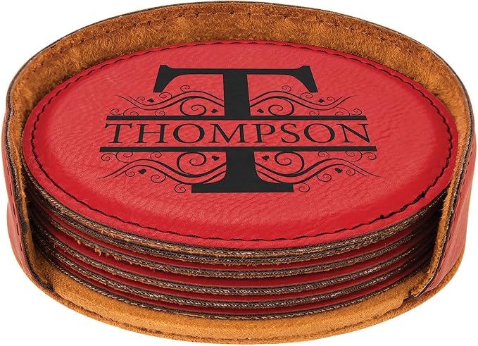 Custom Engraved Coasters | Personalized Leather Coaster | Set of 6 | Drink by AMERICAN+PERSONALIZED