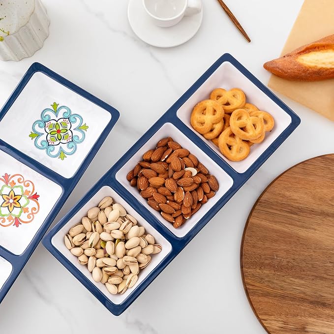 3-Section Divided Serving Trays, Talavera 14.75”x 6” Unbreakable Melamine - Image 3