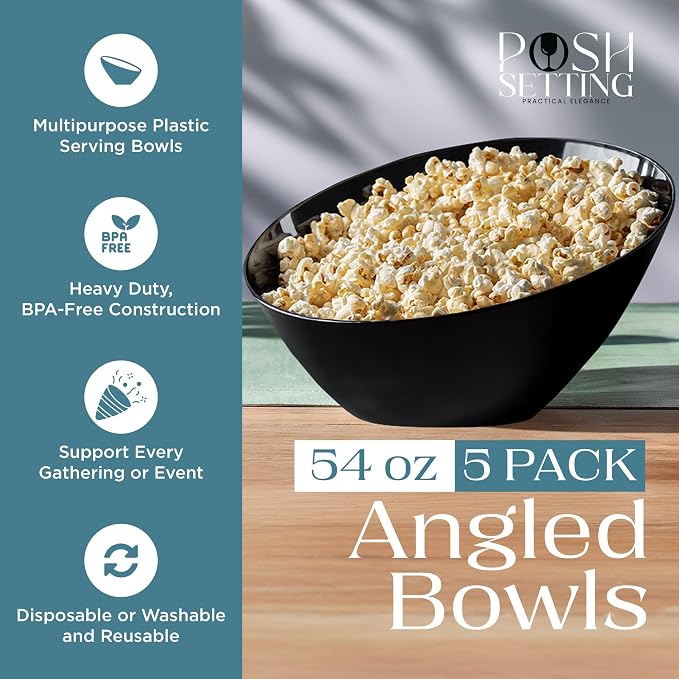 5 Pack Black Angled Plastic Serving Bowl Disposable - Image 2