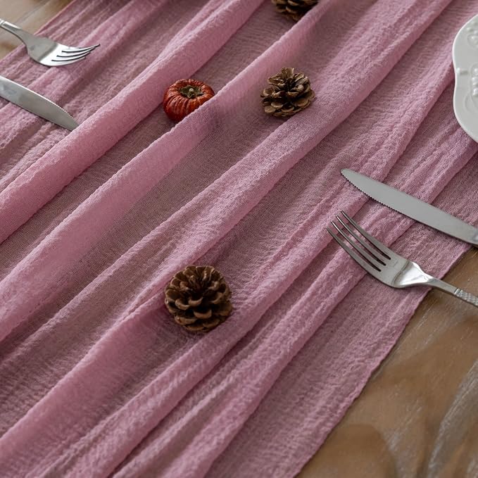 3Pcs Dusty Rose Cheesecloth Table Runner 120 Inches - Image 4