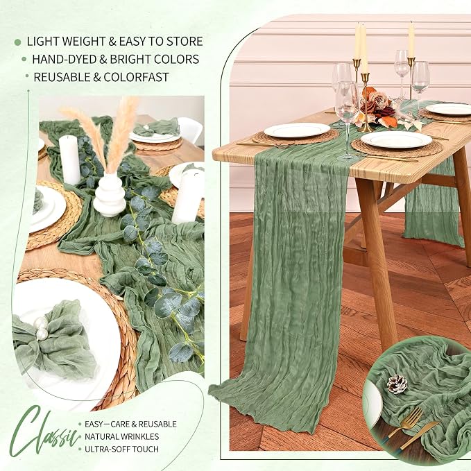 4 Pack Cheesecloth Table Runner 10FT Sage Green Table Runner Boho Gauze Cheese - Image 5