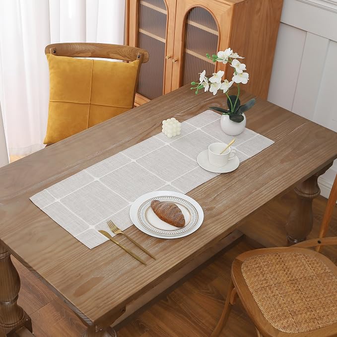 Gernaice Boho Table Runner, Modern plaidCotton Linen Farmhouse Table Runners by Gernaice