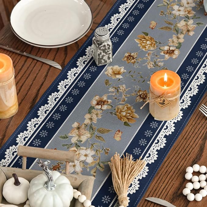 Artoid Mode 210 GSM Fall Table Runner 13x36 Inch Home Party Decor | Blue - Image 7