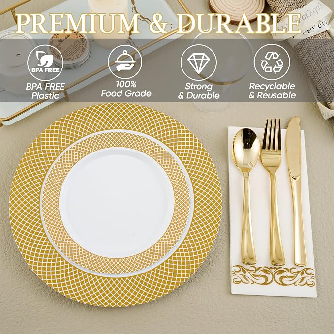 FOCUSLINE 175 Count Gold Dinnerware Set - Image 3