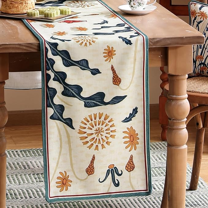 bilin gaier Designer French Linen Long Table Runner, Floral Pattern, Dining - Image 8