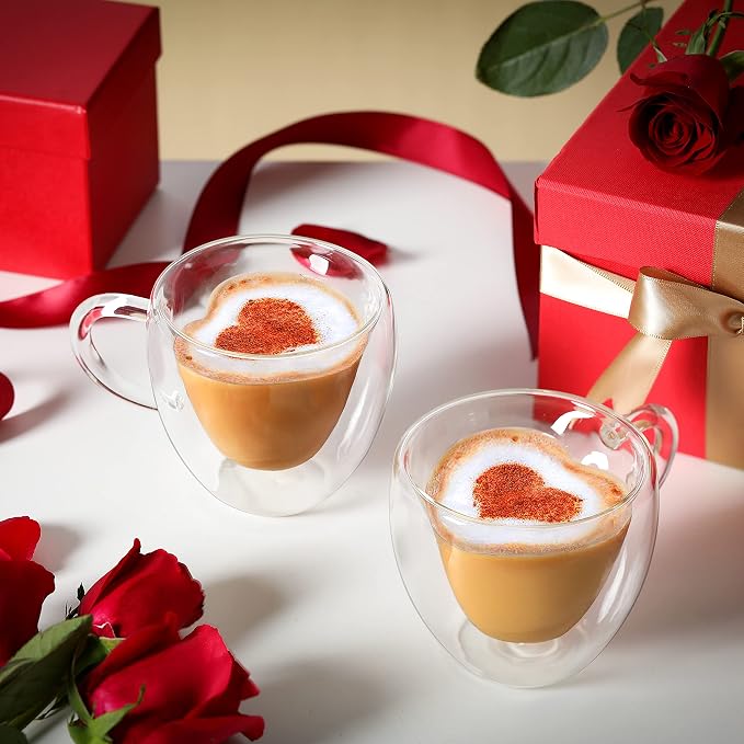 CNGLASS Double Wall Heart Shaped Glass Coffee Mugs 8.5oz, Insulated Clear Tea - Image 5