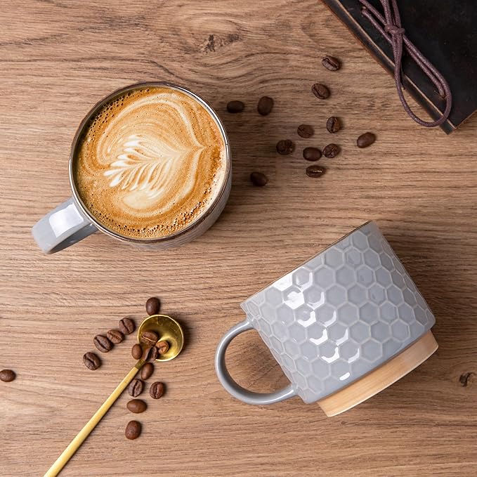 GBhome 12 OZ Stackable Coffee Mugs Set of 4, Ceramic Coffee Cups Set | 4 - Image 3