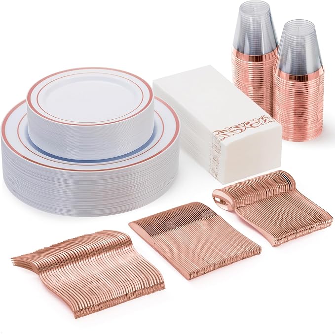 175 Pcs Rose Gold Disposable Party Dinnerware Sets by GoodLuck