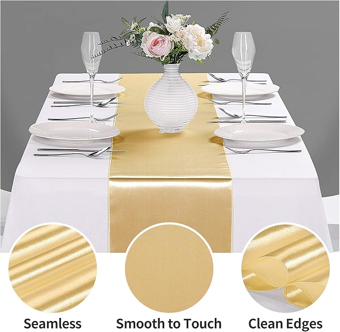 10-Pack Satin Table Runner Light Gold 12 x 108 inches Long, Table Runners - Image 3