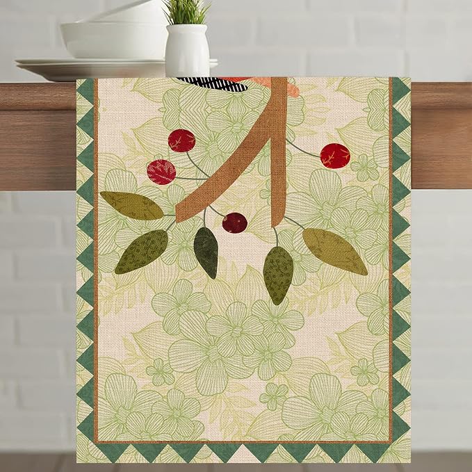 Seliem Summer Birds Tree Branches Table Runner, Cardinal Home Kitchen | Dining - Image 3