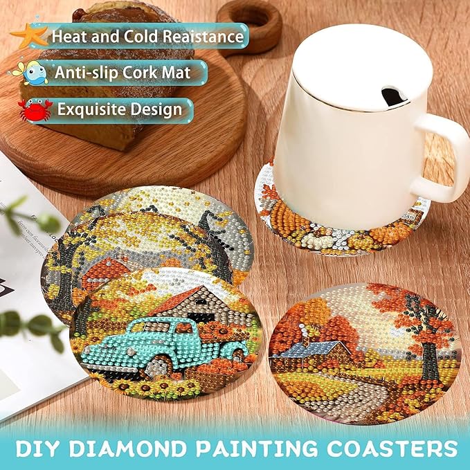 Ekuxom 8 Pcs Fall Diamond Art Coasters Kits - Image 3