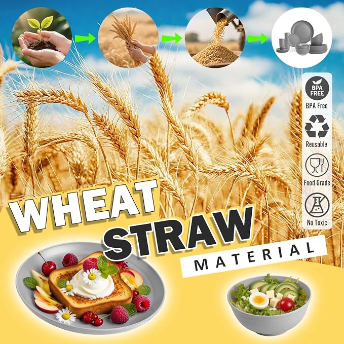 Wheat Straw Dinnerware Sets, Plates and Bowls Sets, Unbreakable Reusable Plates - Image 5