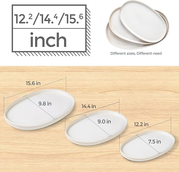 Ceramic Serving Platter Set of 3, Oval Serving Plates and Dishes | - Image 2