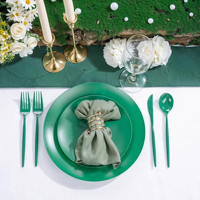 EI 150pcs Green Plastic Plates, Fancy Plastic Dinnerware Set, Dinner Plate - Image 7