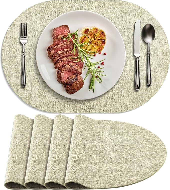 Placemats Set of 4-17" x 11.8" Waterproof & Heat Resistant Oval Place Mats by Delicateandelegantplacemats