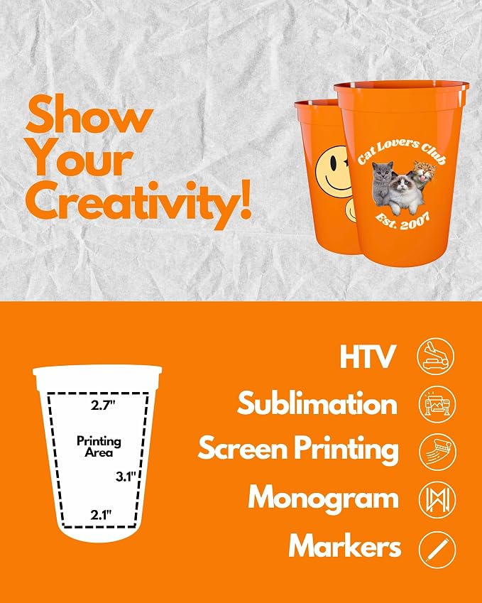 PartyPrints 10 Pack Small 10 to 12 oz Orange Reusable Blank Plastic Cups - Image 5