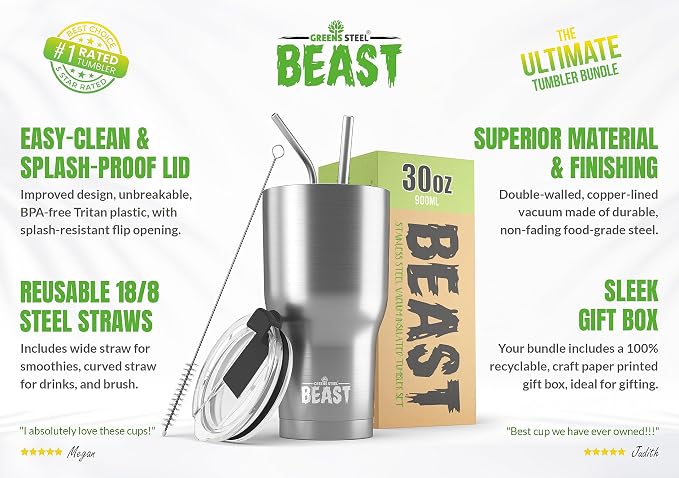 Beast 30 oz Tumbler Stainless Steel Vacuum Insulated Coffee Ice Cup Double Wall - Image 2