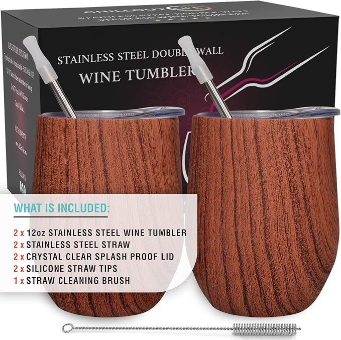 CHILLOUT LIFE 12 oz Stainless Steel Wine Tumblers 2 Pack - Image 5