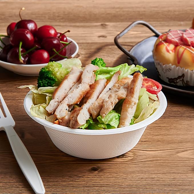 Vplus 500 Pack 12 OZ Compostable Paper Bowls, Bagasse Bowls Bulk，White | - Image 8