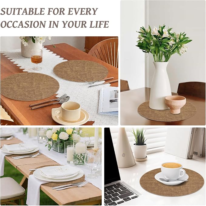 13" Round Placemats Set of 6, Reversible Faux Leather Heat Resistant Table Mats - Image 7