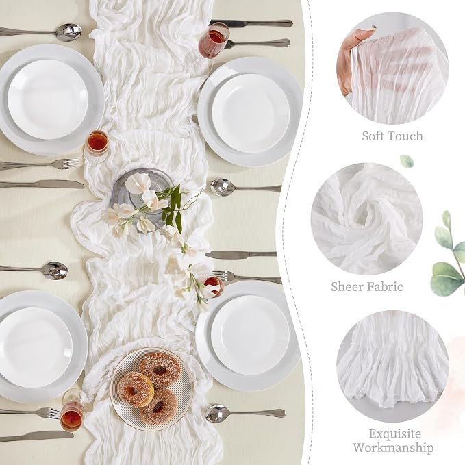 AGIRL White Cheesecloth Table Runner 10FT Fall Boho Wedding Home Decor | - Image 6