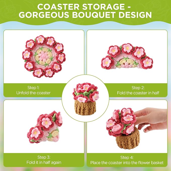 Crochet Flower Coasters, Handmade Bouquet Coasters - Image 3