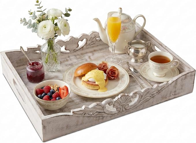 Orchid Mango Wood Serving Tray by MelaArtisans