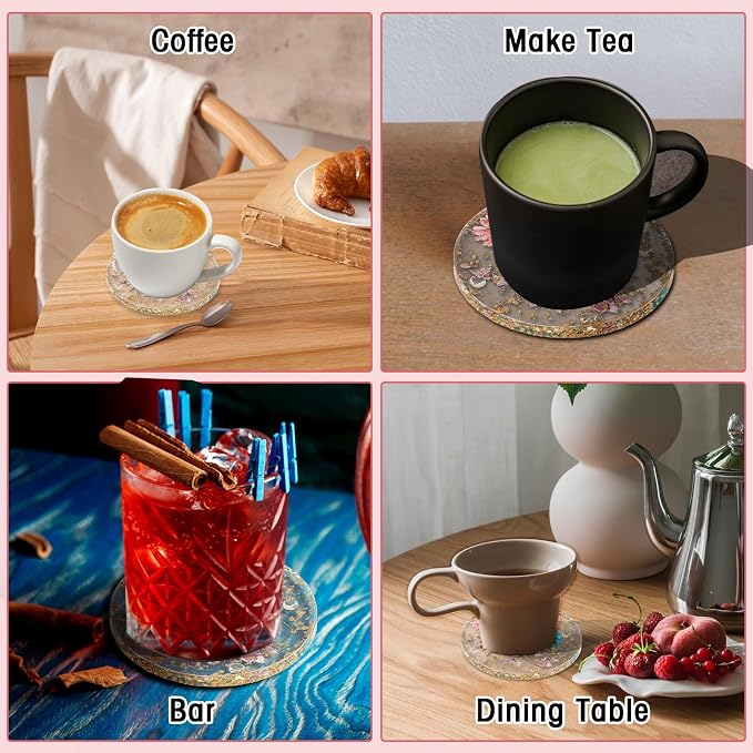 2pcs Dried Flower Drink Coasters, Flower Resin Drink Cup Mat Reusable Floral - Image 2