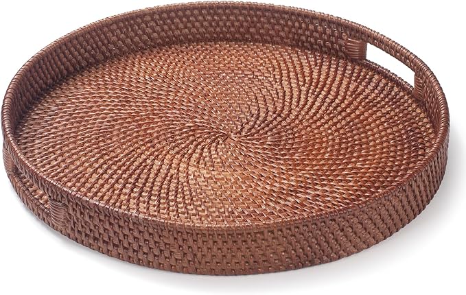 16.9 inch Round Rattan Tray, Woven Large Serving Tray - Image 7