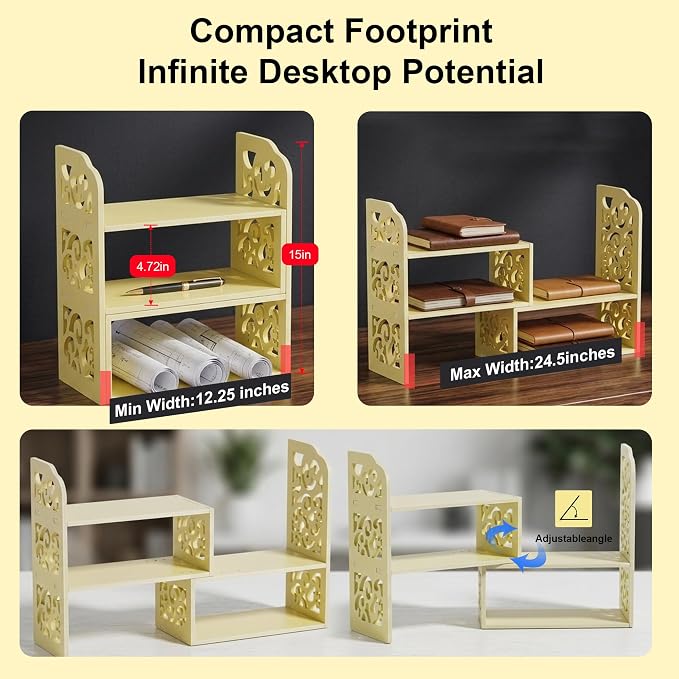 YGYQZ Adjustable Desktop Shelf Organizer, 3-Tier Expandable Desk Shelf - Image 3