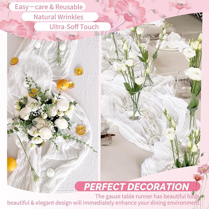 Showgeous 4 Pack White Cheesecloth Table Runner, 17 x 108 Inches | Boho - Image 6