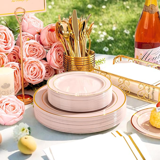 GATHER 700PCS Pink Plastic Plates 100 Guest - Image 4