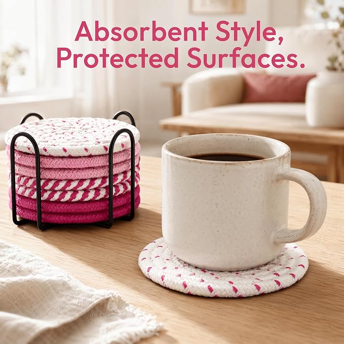 8 Pack Pink Coasters for Desk, Cute Coasters, House Essentials for New - Image 5