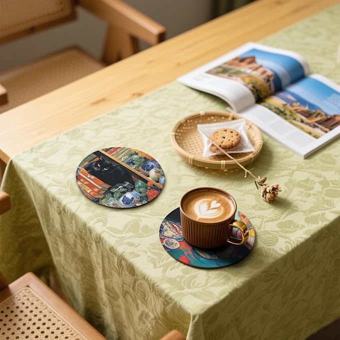 Cat Coasters Leather Round Drink Coasters 6 Pcs Set - Image 5