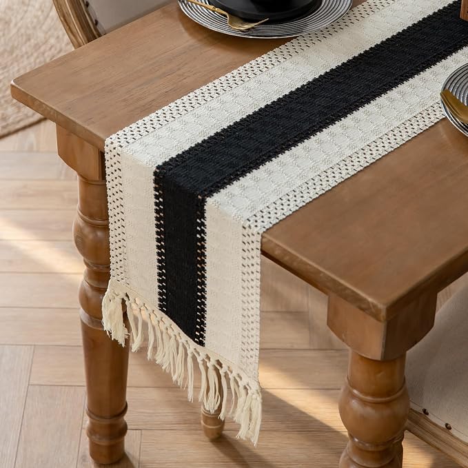 EMMTEEY Boho Table Runner with Tassels 94 Inches Long, Scratch & Heat Resistant - Image 4