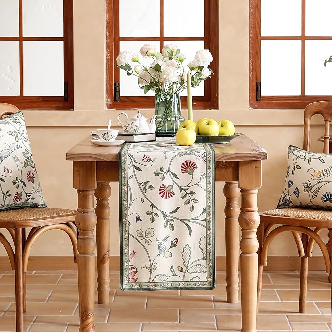 bilin gaier Designer French Linen Extra Long Table Runner, Floral Pattern - Image 2