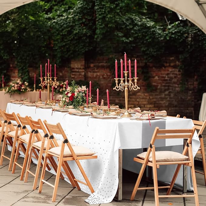 8Pack Disposable Plastic Tablecloths and Satin Table Runner Set White and - Image 7