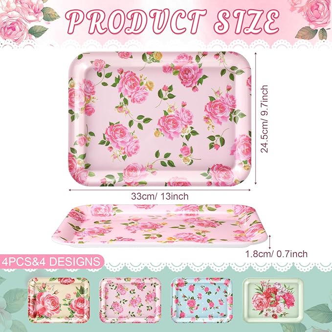 4 Pieces Serving Trays Melamine Platters Reusable Rectangle Party Trays - Image 2