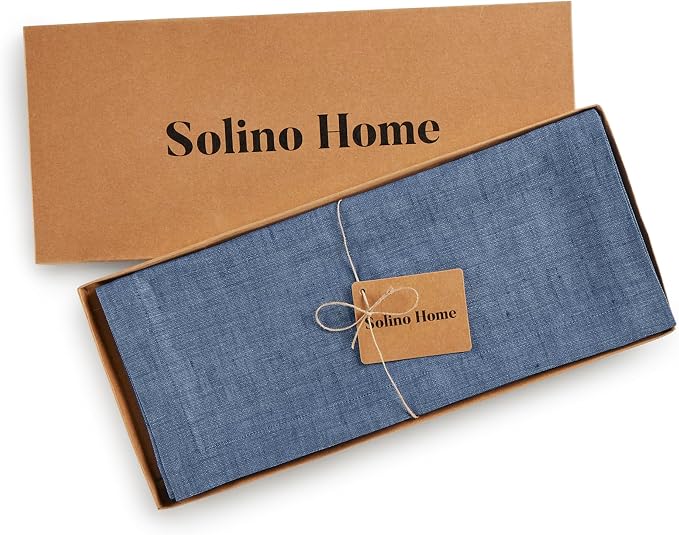 Solino Home 100% Linen Table Runner Blue Denim Woven, Athena 14 x 60 in | Table - Image 6