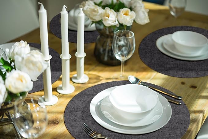Round Faux Leather Placemat and Coaster 6 Packs, Washable Heat Resistant Dining - Image 9