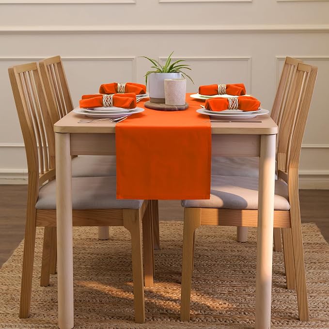 Encasa XO Table Runner, Cotton Canvas Dining Runner 13"x48" | Orange, 180 GSM - Image 4
