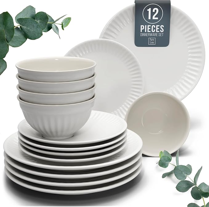12 Piece Stoneware Dinnerware Set by PURELIVING