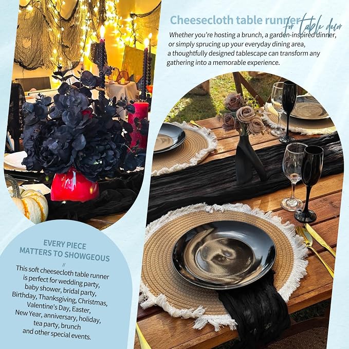 18 Pack Cheesecloth Table Runner 10FT Black Table Runner Boho Gauze Cheese - Image 8