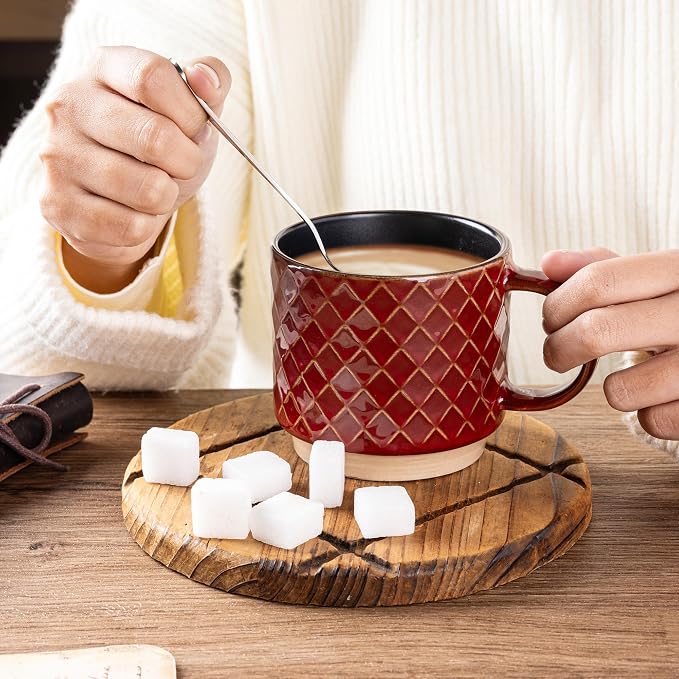 GBhome 15 OZ Stackable Coffee Mugs Set of 4, Ceramic Coffee Cups Set | 4 - Image 2