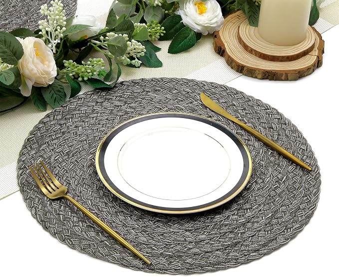SHACOS Round Braided Placemats Set of 6 Thick Woven Placemats Washable 15 inch - Image 9
