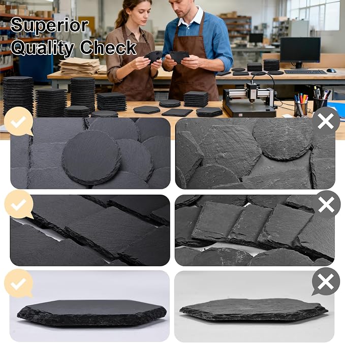 60 PCS Slate Stone Coasters Bulk, MAPRIAL 4 Inch Black Handmade Drink Coasters - Image 3