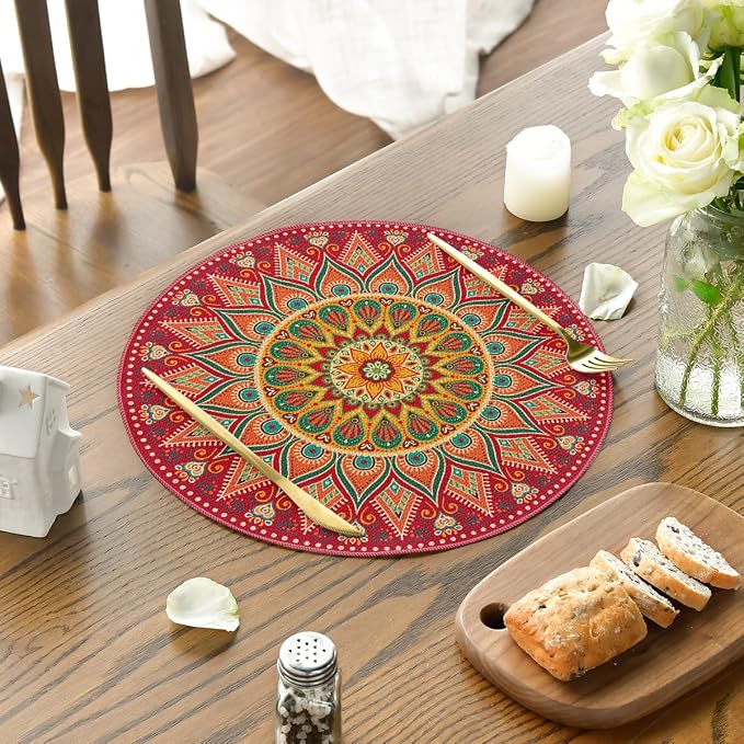 Artoid Mode Red Mandala Round Placemats Set of 4, 14 Inch Seasonal Spring - Image 3