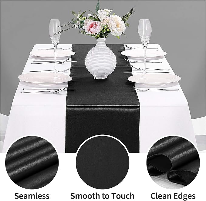 10-Pack Satin Table Runner Black 12 x 108 inches Long, Table Runners - Image 3